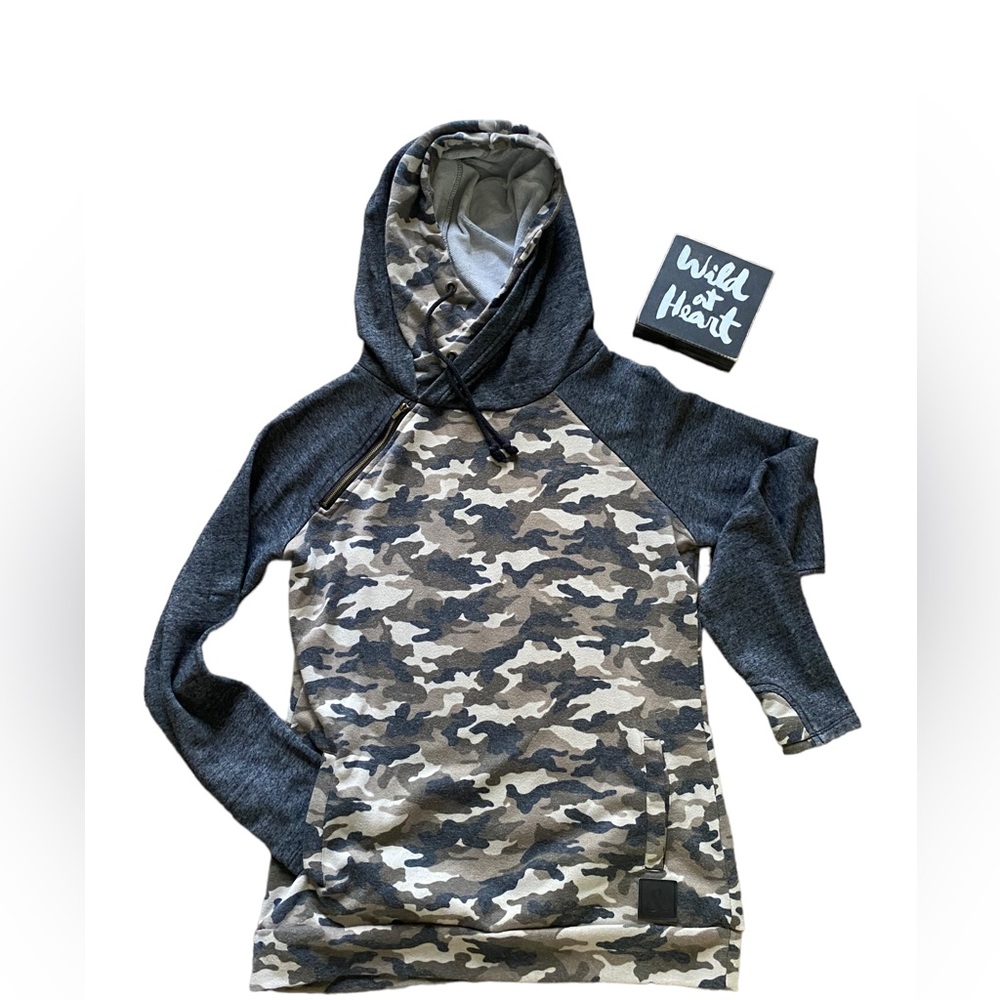 & Camo Hoodie long tunic style double hoods